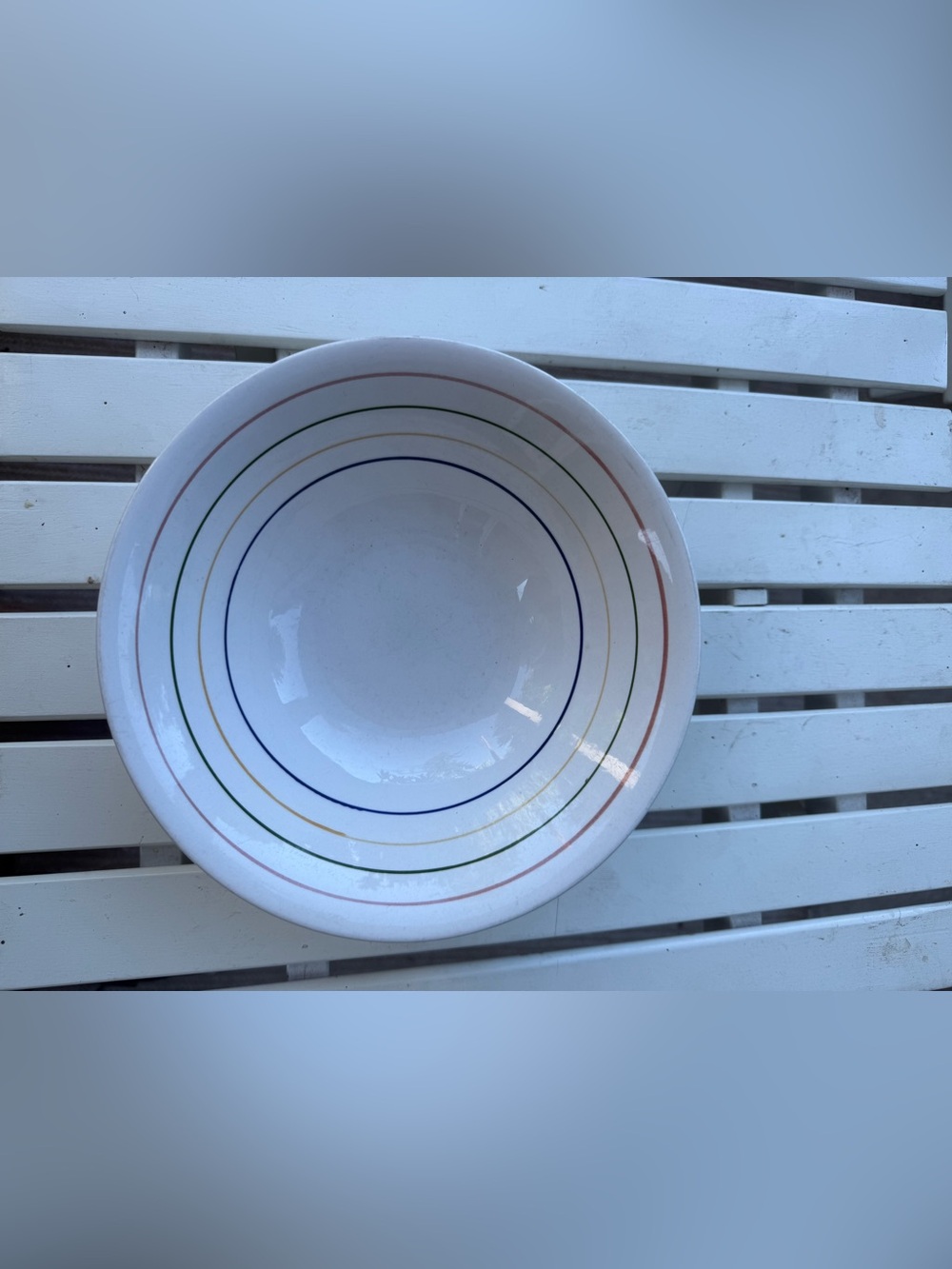 Sunnycraft Rainbow Bowl Stripe White Genuine Ironstone Hand Painted Oven Proof - Picture 4 of 10